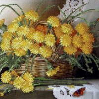 Картины бисером S-167 Одуванчики в корзине, схема под бисер