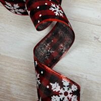 Лента Новый Год Шотландка красная со снежинками 6,0см