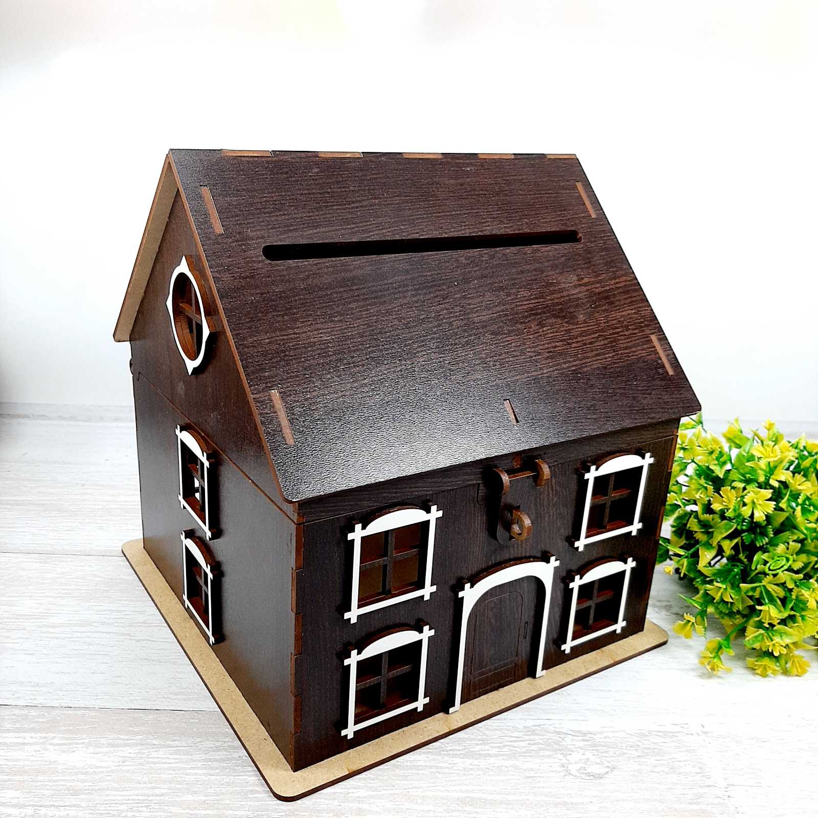 ПА-С-769-2 Скринька для грошей "На квартиру та машину" в коричневому 23*23*24см МДФ3мм