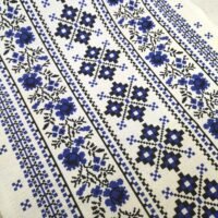 Тканина рушникова вафельна Український орнамент синій 45см