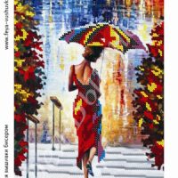 Фея Вышивки АВ-7 Девушка под зонтом, схема под бисер