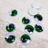 Очі круглі чорно-білі з війками 12мм зелені 1пара