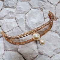 Фермуар для сумок 8,5*4,5см полуколо золото з перламутровими кульками