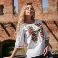 Вишиванка жіноча р.50 рукав 3/4 біла Шипшина 4561