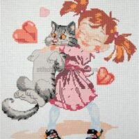 I.B. Studio 132092 Девочка с котом, канва с рисунком