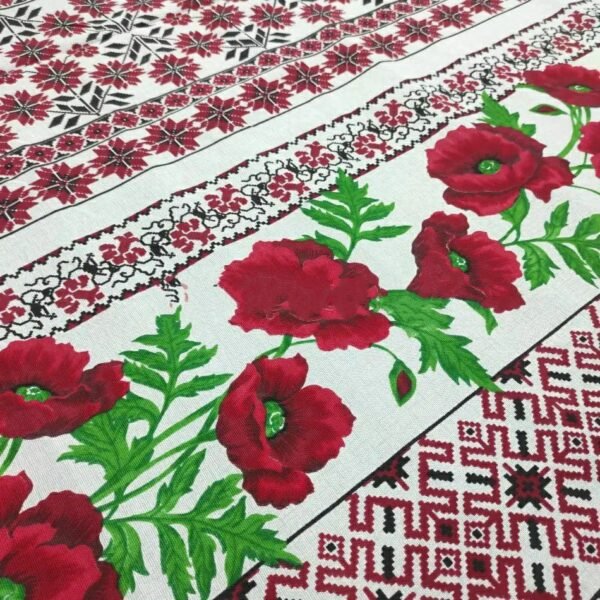 Скатертинна тканина рогожка Маки 150см за 1мп