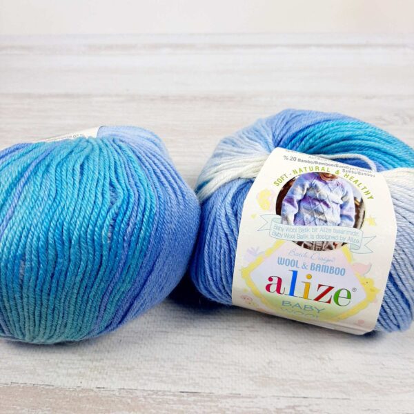 Алізе Бебі вулл Батік (Alize Baby Wool Batik) 50г/175м 2130 біло-блакитний