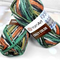 Ярнарт Крейзи Колор 100г/260м 163 зелено-оранжево-черный меланж