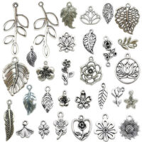 Підвіски на браслет Листя Мікс 40шт 0,5-3см Метал Срібний