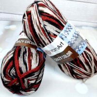 Ярнарт Крейзи Колор 100г/260м 156 черно-бело-красный меланж