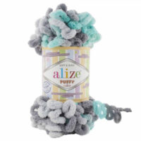 Алізе Пуффі Колор (Alize Puffy) 100г/9м 6395 сіро-бежево-білий