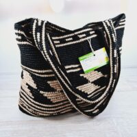 Сумка в'язана 40*28см меланж чорно-бежева