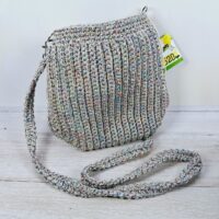 Сумка в'язана 20*20см меланж сіро-райдужний з люрексом