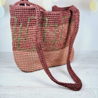 Сумка в'язана 36*26см бордово-рожева