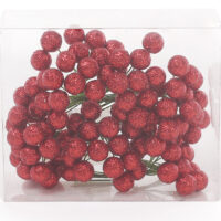 Набір декоративних ягід 12шт 12мм, колір - червоний глітер. 147-498