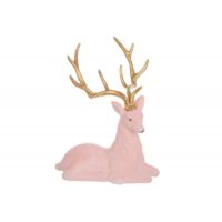 Декоративна флокова фігура Олень 21.5см ніжно-рожевий із золотими рогами 113-943