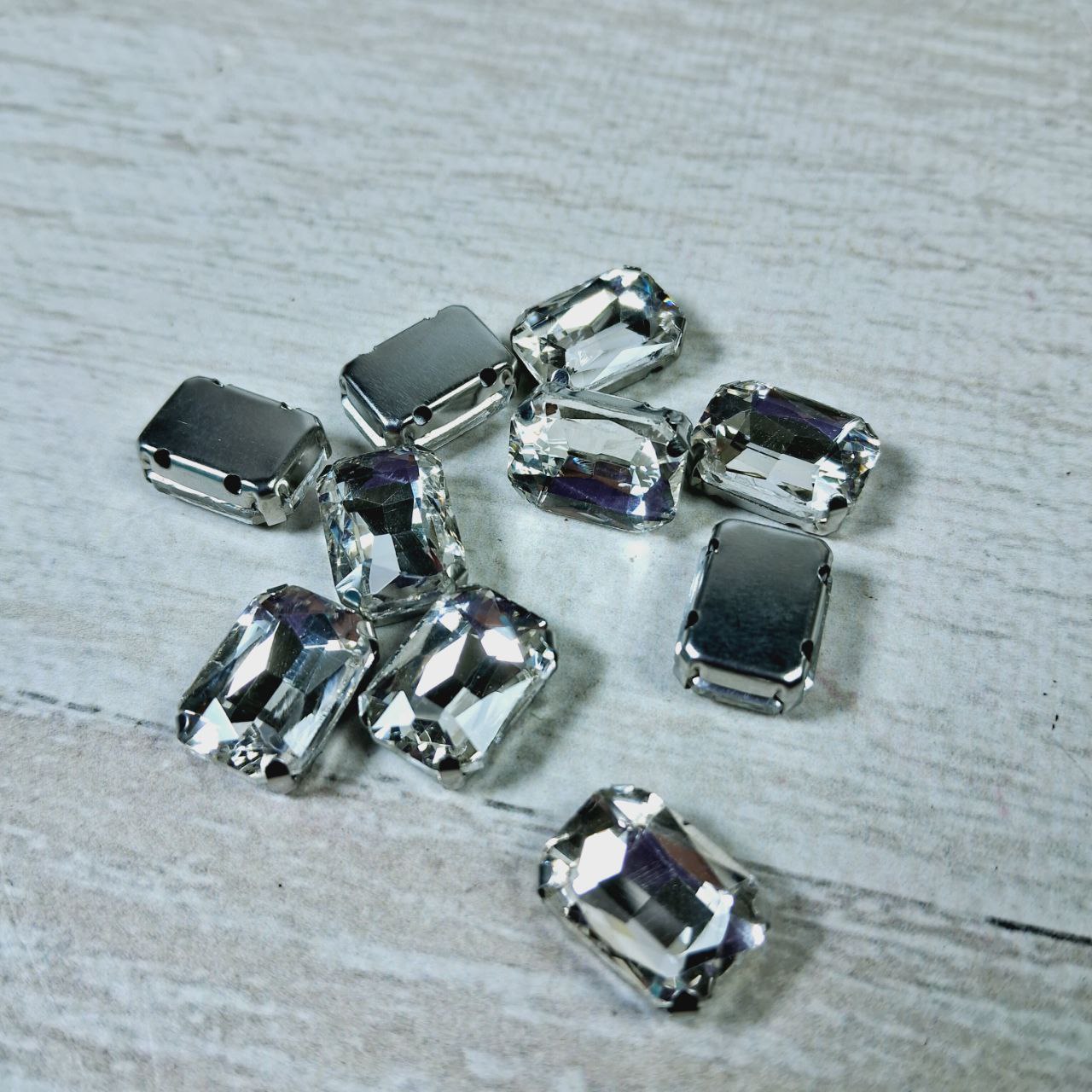 Стрази у цапах пришивні Прямокутник 10*14мм прозорий СЦ1014п01