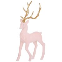 Декоративна флокова фігура Олень 32.5см  ніжно-рожевий із золотими рогами 113-944