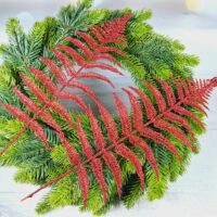 Листок папороті 39*16см червона глітер 619172