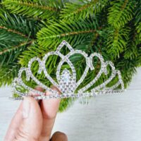 Діадема маленька Тіара 4,5см срібло з блискучими камінцями 294176