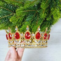 Корона Королівська 12,5*5,5см золото з червоними камінцями 294181