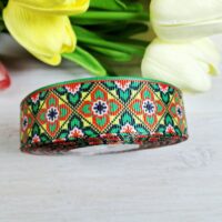 Стрічка репсова 2,5см Гуцульський орнамент зелений