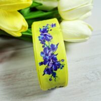 Стрічка репсова 2,5см Барвінок на жовтому