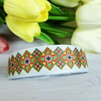 Стрічка репсова 2,5см Гуцульський орнамент бiлий